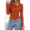 imagePRETTYGARDEN Womens Long Sleeve Cowl Neck Ribbed Knit Fall Shirts Slim Fit Ruched Going Out Crop Tops Basic TShirtsBurnt Orange