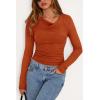 imagePRETTYGARDEN Womens Long Sleeve Cowl Neck Ribbed Knit Fall Shirts Slim Fit Ruched Going Out Crop Tops Basic TShirtsBurnt Orange
