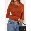 imagePRETTYGARDEN Womens Long Sleeve Cowl Neck Ribbed Knit Fall Shirts Slim Fit Ruched Going Out Crop Tops Basic TShirtsBurnt Orange