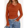imagePRETTYGARDEN Womens Long Sleeve Cowl Neck Ribbed Knit Fall Shirts Slim Fit Ruched Going Out Crop Tops Basic TShirtsBurnt Orange