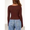 imagePRETTYGARDEN Womens Long Sleeve Cowl Neck Ribbed Knit Fall Shirts Slim Fit Ruched Going Out Crop Tops Basic TShirtsDark Brown