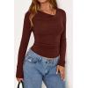 imagePRETTYGARDEN Womens Long Sleeve Cowl Neck Ribbed Knit Fall Shirts Slim Fit Ruched Going Out Crop Tops Basic TShirtsDark Brown