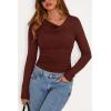 imagePRETTYGARDEN Womens Long Sleeve Cowl Neck Ribbed Knit Fall Shirts Slim Fit Ruched Going Out Crop Tops Basic TShirtsDark Brown