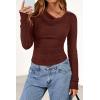 imagePRETTYGARDEN Womens Long Sleeve Cowl Neck Ribbed Knit Fall Shirts Slim Fit Ruched Going Out Crop Tops Basic TShirtsDark Brown