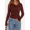 imagePRETTYGARDEN Womens Long Sleeve Cowl Neck Ribbed Knit Fall Shirts Slim Fit Ruched Going Out Crop Tops Basic TShirtsDark Brown