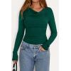 imagePRETTYGARDEN Womens Long Sleeve Cowl Neck Ribbed Knit Fall Shirts Slim Fit Ruched Going Out Crop Tops Basic TShirtsDark Green