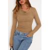 imagePRETTYGARDEN Womens Long Sleeve Cowl Neck Ribbed Knit Fall Shirts Slim Fit Ruched Going Out Crop Tops Basic TShirtsDark Khaki