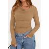 imagePRETTYGARDEN Womens Long Sleeve Cowl Neck Ribbed Knit Fall Shirts Slim Fit Ruched Going Out Crop Tops Basic TShirtsDark Khaki