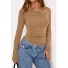 imagePRETTYGARDEN Womens Long Sleeve Cowl Neck Ribbed Knit Fall Shirts Slim Fit Ruched Going Out Crop Tops Basic TShirtsDark Khaki