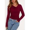 imagePRETTYGARDEN Womens Long Sleeve Cowl Neck Ribbed Knit Fall Shirts Slim Fit Ruched Going Out Crop Tops Basic TShirtsDark Red