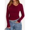 imagePRETTYGARDEN Womens Long Sleeve Cowl Neck Ribbed Knit Fall Shirts Slim Fit Ruched Going Out Crop Tops Basic TShirtsDark Red