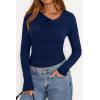 imagePRETTYGARDEN Womens Long Sleeve Cowl Neck Ribbed Knit Fall Shirts Slim Fit Ruched Going Out Crop Tops Basic TShirtsNavy Blue