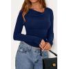 imagePRETTYGARDEN Womens Long Sleeve Cowl Neck Ribbed Knit Fall Shirts Slim Fit Ruched Going Out Crop Tops Basic TShirtsNavy Blue