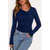 imagePRETTYGARDEN Womens Long Sleeve Cowl Neck Ribbed Knit Fall Shirts Slim Fit Ruched Going Out Crop Tops Basic TShirtsNavy Blue