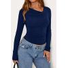 imagePRETTYGARDEN Womens Long Sleeve Cowl Neck Ribbed Knit Fall Shirts Slim Fit Ruched Going Out Crop Tops Basic TShirtsNavy Blue