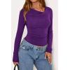 imagePRETTYGARDEN Womens Long Sleeve Cowl Neck Ribbed Knit Fall Shirts Slim Fit Ruched Going Out Crop Tops Basic TShirtsPurple