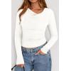 imagePRETTYGARDEN Womens Long Sleeve Cowl Neck Ribbed Knit Fall Shirts Slim Fit Ruched Going Out Crop Tops Basic TShirtsWhite