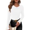 imagePRETTYGARDEN Womens Long Sleeve Cowl Neck Ribbed Knit Fall Shirts Slim Fit Ruched Going Out Crop Tops Basic TShirtsWhite