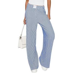 imagePRETTYGARDEN Womens Striped Pajama Pants 2025 Fall Fashion Clothing Lounge Sleep Pj Bottoms Comfy Casual Wide Leg TrousersBlue