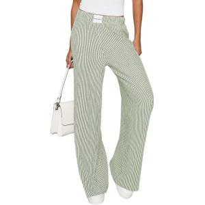 imagePRETTYGARDEN Womens Striped Pajama Pants 2025 Fall Fashion Clothing Lounge Sleep Pj Bottoms Comfy Casual Wide Leg TrousersLight Green
