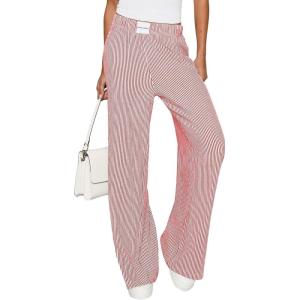 imagePRETTYGARDEN Womens Striped Pajama Pants 2025 Fall Fashion Clothing Lounge Sleep Pj Bottoms Comfy Casual Wide Leg TrousersRed