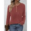 imagePRETTYGARDEN Womens Long Sleeve Henley Shirts 2025 Fall Casual Ribbed Tunic Tops Lightweight Sweaters Fashion ClothingRust