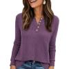 imagePRETTYGARDEN Womens Long Sleeve Henley Shirts 2025 Fall Casual Ribbed Tunic Tops Lightweight Sweaters Fashion ClothingPurple