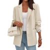 imagePRETTYGARDEN Blazers for Women 2025 Fall Work Office Suit Jackets Dressy Open Front Leopard Blazer Business Casual OutfitsBeige