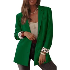 imagePRETTYGARDEN Blazers for Women 2025 Fall Work Office Suit Jackets Dressy Open Front Leopard Blazer Business Casual OutfitsGreen