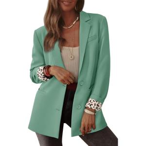 imagePRETTYGARDEN Blazers for Women 2025 Fall Work Office Suit Jackets Dressy Open Front Leopard Blazer Business Casual OutfitsLight Green