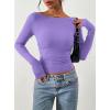 imagePRETTYGARDEN Long Sleeve Shirts for Women 2025 Fall Ruched Sides Boat Neck Basic Tee Casual Fitted Ribbed Knit Crop TopsPurple Grey
