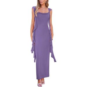 imagePRETTYGARDEN Womens 2025 Summer Wedding Guest Dress Sleeveless Ruffle Formal Cocktail Party Maxi Bodycon DressesDusty Violet