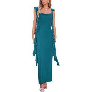imagePRETTYGARDEN Womens 2025 Summer Wedding Guest Dress Sleeveless Ruffle Formal Cocktail Party Maxi Bodycon DressesLake Blue