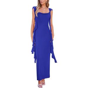 imagePRETTYGARDEN Womens 2025 Summer Wedding Guest Dress Sleeveless Ruffle Formal Cocktail Party Maxi Bodycon DressesRoyal Blue