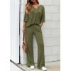imagePRETTYGARDEN 2 Piece Lounge Sets for Women Summer 2025 Short Sleeve Tops Wide Leg Pants Matching Travel Outfits ClothingArmy Green