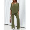 imagePRETTYGARDEN 2 Piece Lounge Sets for Women Summer 2025 Short Sleeve Tops Wide Leg Pants Matching Travel Outfits ClothingArmy Green