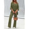 imagePRETTYGARDEN 2 Piece Lounge Sets for Women Summer 2025 Short Sleeve Tops Wide Leg Pants Matching Travel Outfits ClothingArmy Green
