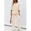imagePRETTYGARDEN 2 Piece Lounge Sets for Women Summer 2025 Short Sleeve Tops Wide Leg Pants Matching Travel Outfits ClothingBeige