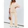imagePRETTYGARDEN 2 Piece Lounge Sets for Women Summer 2025 Short Sleeve Tops Wide Leg Pants Matching Travel Outfits ClothingBeige