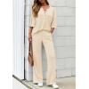 imagePRETTYGARDEN 2 Piece Lounge Sets for Women Summer 2025 Short Sleeve Tops Wide Leg Pants Matching Travel Outfits ClothingBeige
