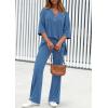 imagePRETTYGARDEN 2 Piece Lounge Sets for Women Summer 2025 Short Sleeve Tops Wide Leg Pants Matching Travel Outfits ClothingBlue