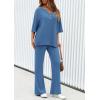 imagePRETTYGARDEN 2 Piece Lounge Sets for Women Summer 2025 Short Sleeve Tops Wide Leg Pants Matching Travel Outfits ClothingBlue