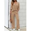 imagePRETTYGARDEN 2 Piece Lounge Sets for Women Summer 2025 Short Sleeve Tops Wide Leg Pants Matching Travel Outfits ClothingKhaki