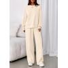 imagePRETTYGARDEN 2 Piece Sets For Women Fall Trendy Long Sleeve Sweatshirt Wide Leg Pants Loungewear Set Matching SweatsuitBeige