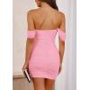 imagePRETTYGARDEN Cocktail Dresses 2025 Summer Off Shoulder Sexy Bodycon Ruched Mesh Graduation Wedding Guest Mini Short DressPink