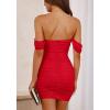 imagePRETTYGARDEN Cocktail Dresses 2025 Summer Off Shoulder Sexy Bodycon Ruched Mesh Graduation Wedding Guest Mini Short DressRed