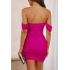 imagePRETTYGARDEN Cocktail Dresses 2025 Summer Off Shoulder Sexy Bodycon Ruched Mesh Graduation Wedding Guest Mini Short DressRose Red