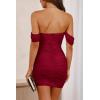 imagePRETTYGARDEN Cocktail Dresses 2025 Summer Off Shoulder Sexy Bodycon Ruched Mesh Graduation Wedding Guest Mini Short DressWine Red