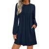 imagePRETTYGARDEN Fall Dresses for Women 2025 Long Sleeve Mini Short Flowy A Line Casual Holiday Party Tunic Dress Fashion ClothesNavy Blue