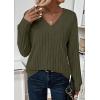 imagePRETTYGARDEN Fall Fashion 2025 Long Sleeve Shirts for Women Ribbed Knit V Neck Dressy Casual Lightweight Sweaters Tunic TopsArmy Green
